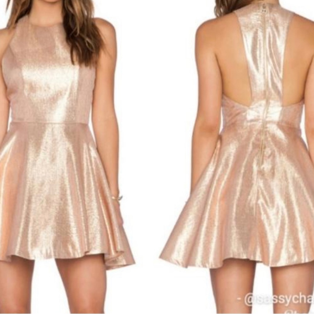 ALICE + OLIVIA Lia Metallic Silk Fit & Flare Dress